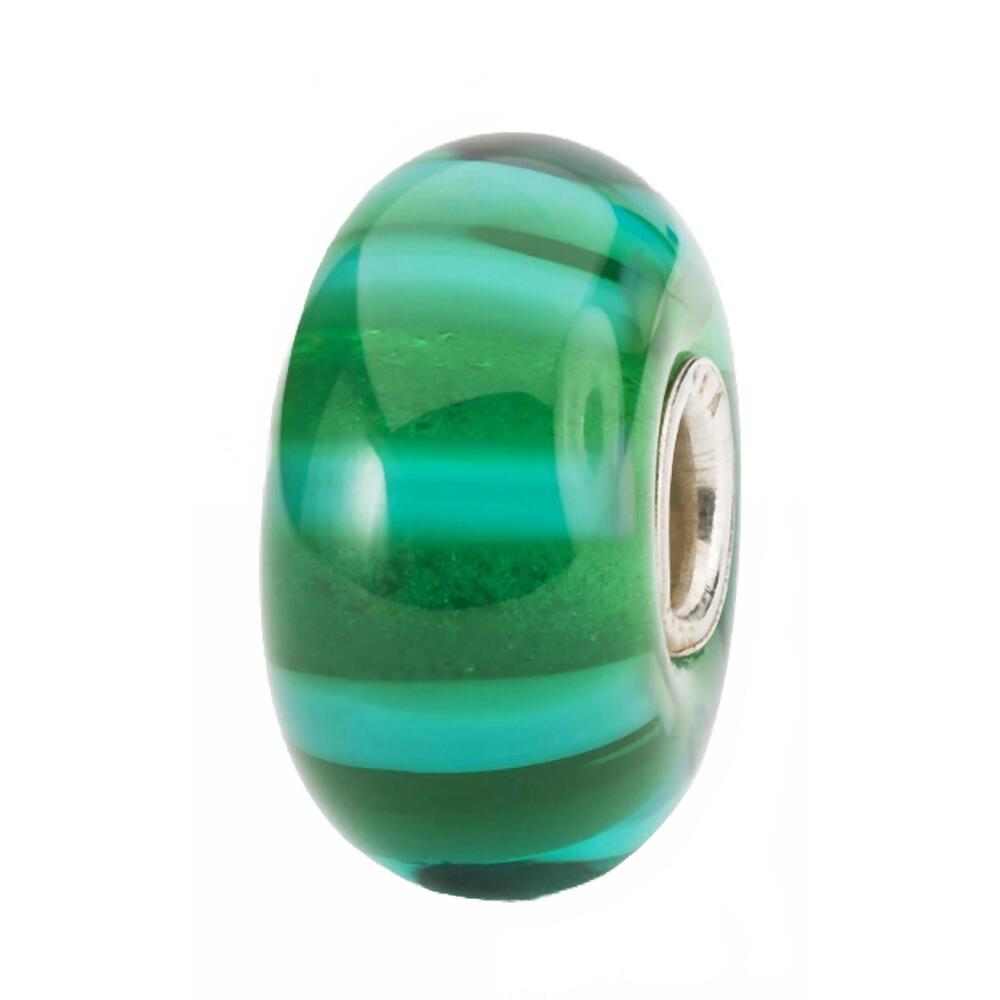 NEW TROLLBEADS women's stripe glass bead charm in green